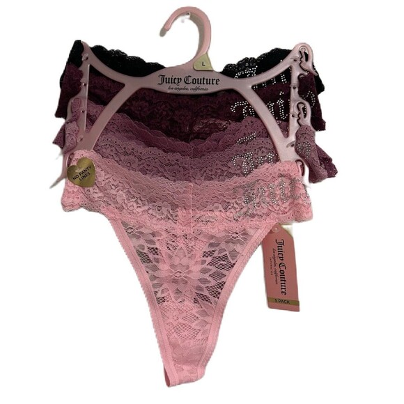 Juicy Couture Panties Women Large 5 pk JC9889 NoLine Thong Lace Logo Stretch NWT - Picture 1 of 8
